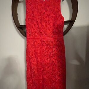 Ann Taylor Red Floral Lace Midi Sheath Dress